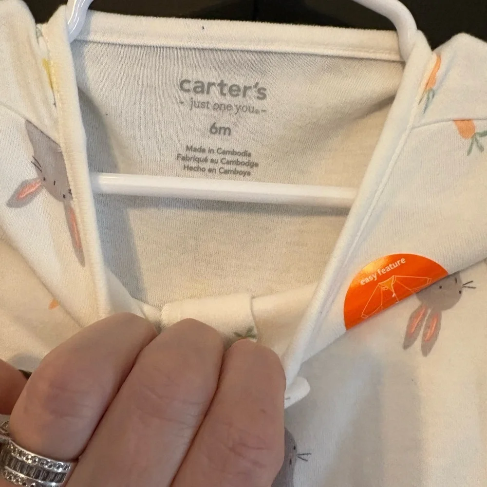 Carter's White Bunny and Carrot Print Footie